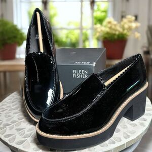 Eileen Fisher Harria Leather Loafer Patent Chunky Heel Women’s Size 7.5